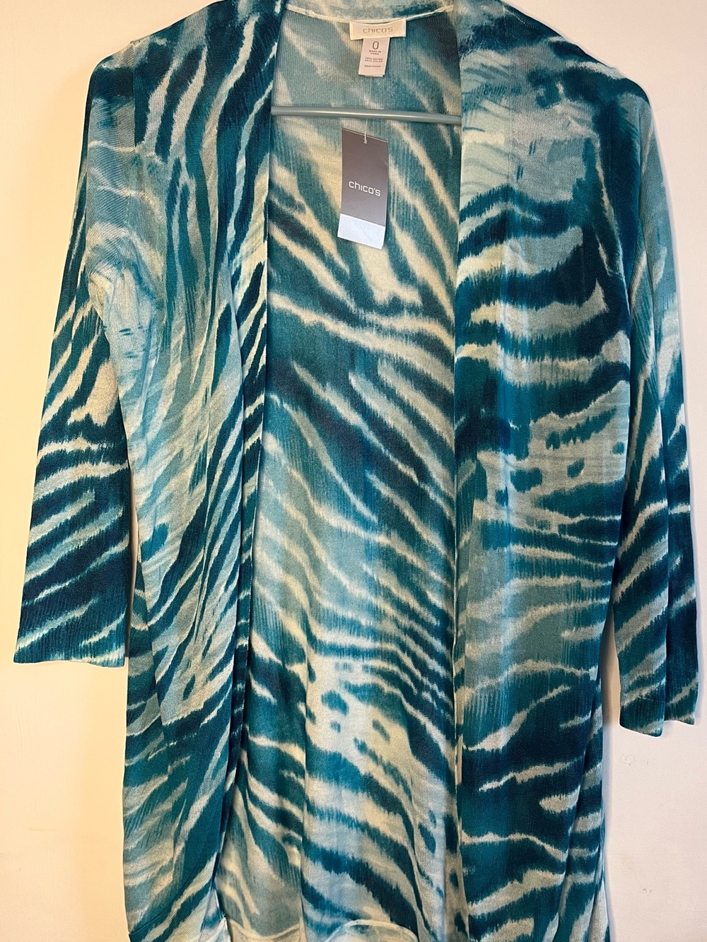 Chico's Teal and Cream Zebra-Print Swim Coverup